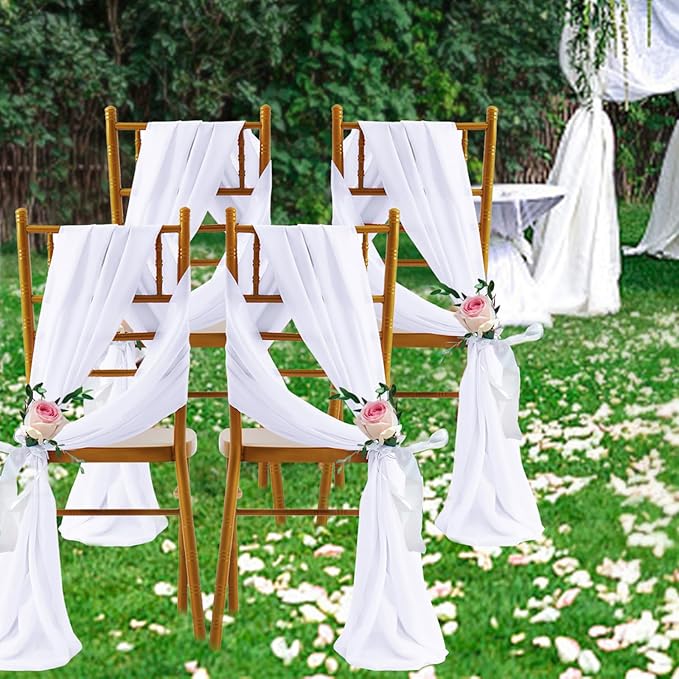 SiinvdaBZX 2 Panels Wedding Arch Draping Fabric 30" x 20Ft White Sheer Chiffon - Image 7