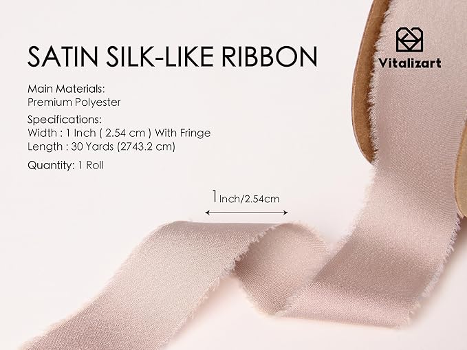 Vitalizart Silk Satin Ribbon 1 inch x 30 Yard Nude Handmade Frayed Ribbons - Image 2