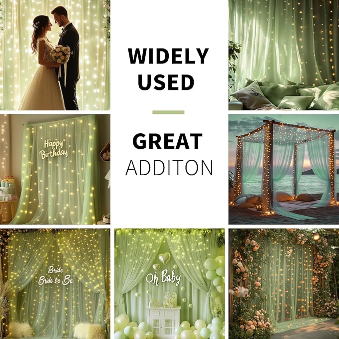 Sage Green Tulle Backdrop Curtain - Image 2