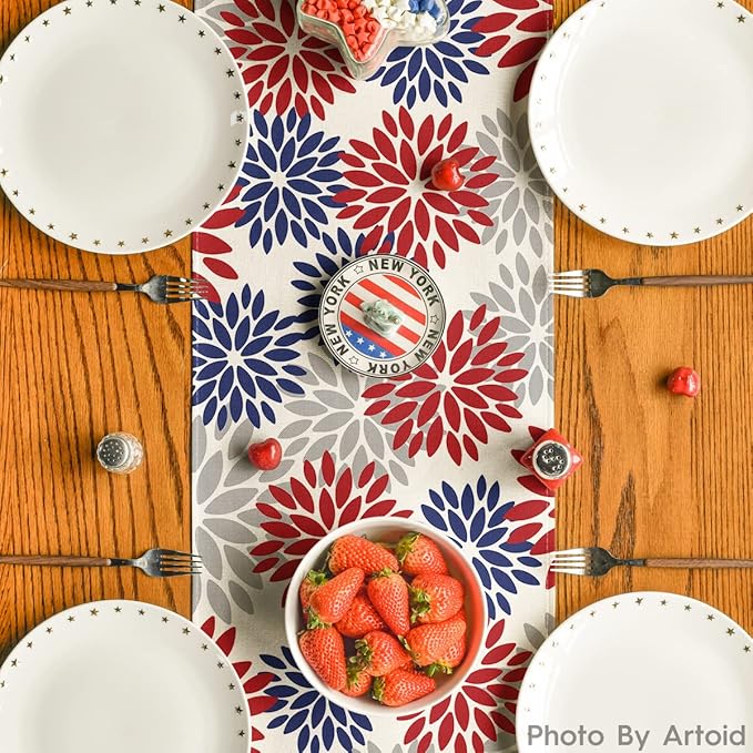 Artoid Mode Red Dahlia Floral Pinnata Memorial Day Table Runner, 4th of July - Image 3