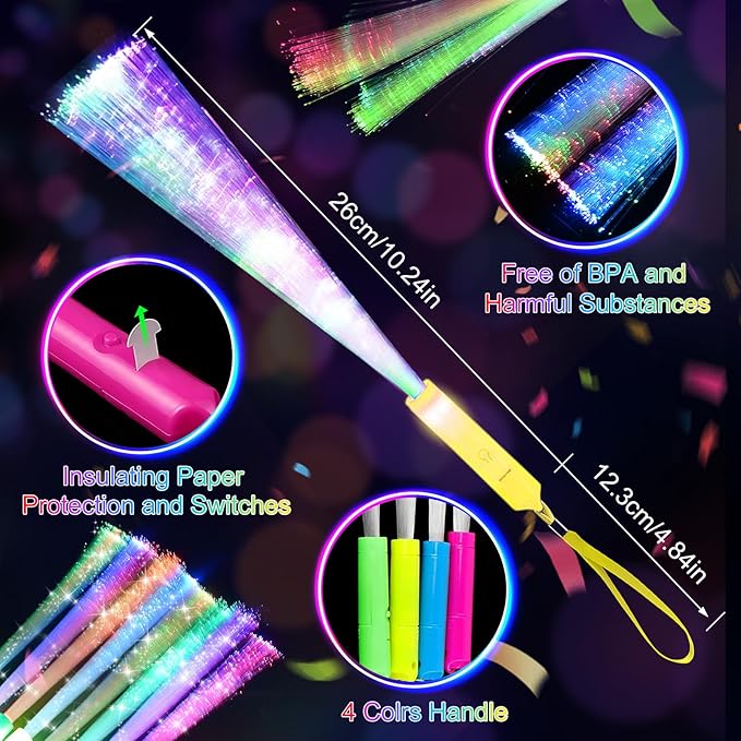120PCS Glow Fiber Optic Sticks, LED Light Wands, Glow in The Dark Party Supplies - Image 6