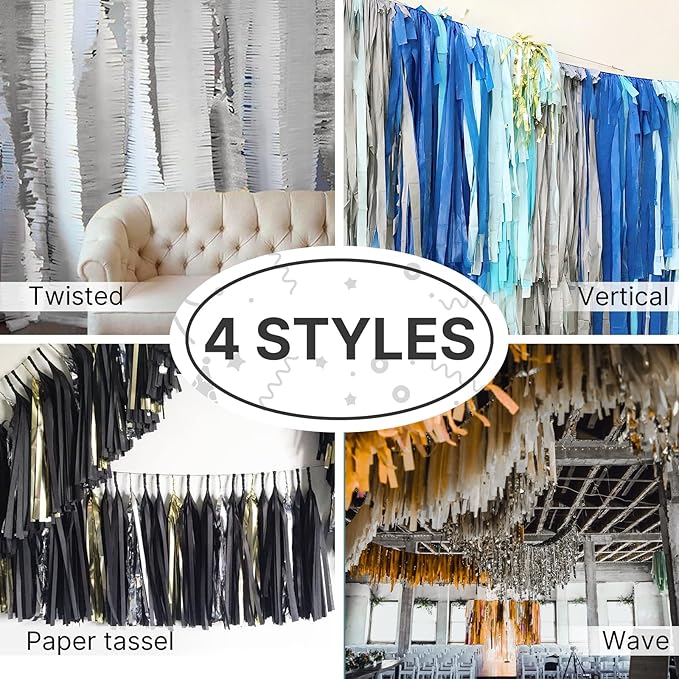 PartyWoo Crepe Paper Streamers 4 Rolls 328ft, Pack of Silver Foil Party - Image 6