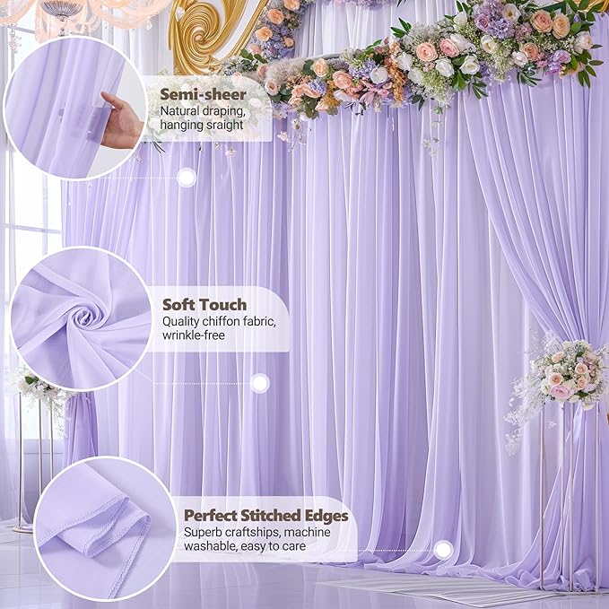 10ft x 10ft Lilac Backdrop Curtains, Wrinkle-Free Sheer Chiffon Fabric Photo - Image 5
