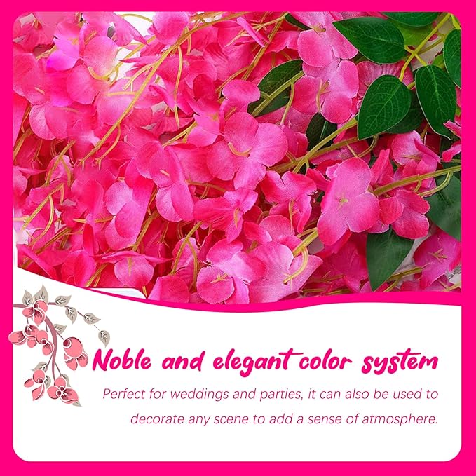 12 Pack Fuchsia Wisteria Hanging Flowers Garland, 3.77 Feet Artificial Flower - Image 7