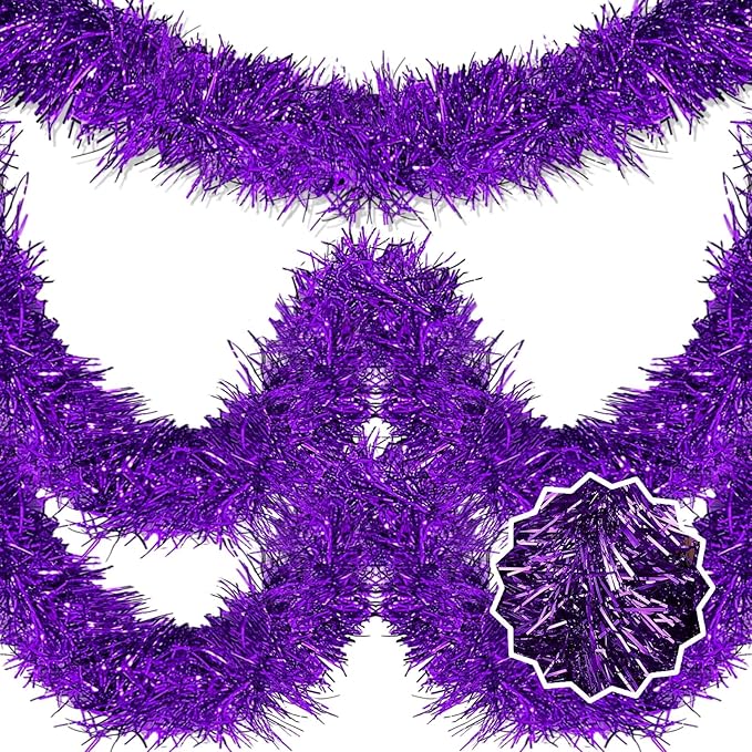 50 Feet Purple Christmas Tinsel Garland, Metallic Foil Twist Banner Wall by LANTIANCHEN