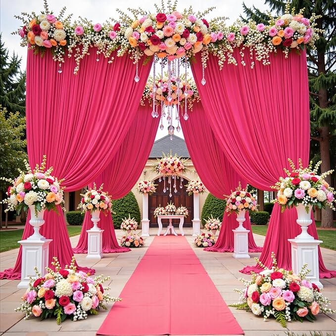 50 ft x 10 ft Wrinkle Free Fuchsia Backdrop Curtain - Image 2