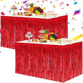 BEISHIDA 2 Pack Red Table Skirts Party Decorations Metallic Tinsel Foil Fringe by Beishida