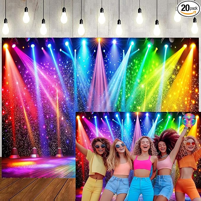 LTLYH 7x5ft Fabric Disco Rainbow Stage 70s 80s 90s Backdrop Vintage Lights by LTLYH