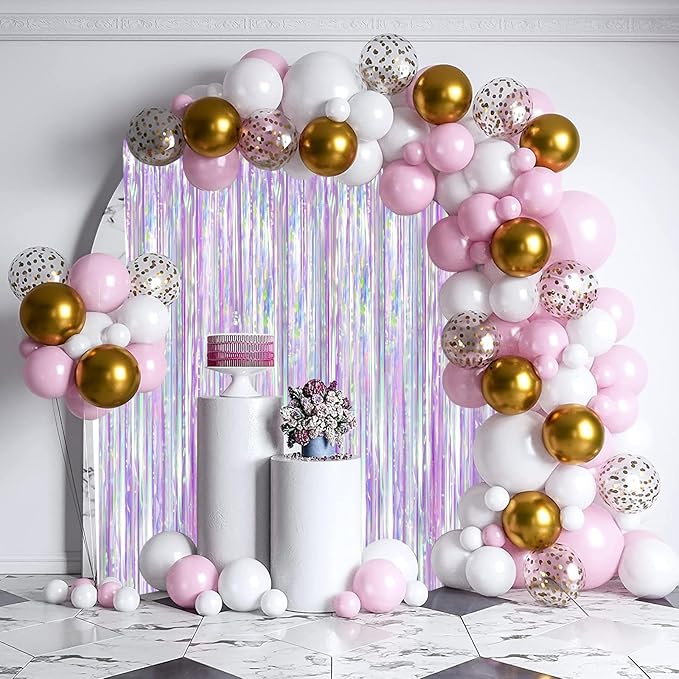 2 Pack Iridescent Purple Foil Fringe Curtains, Glittering Tinsel Streamers - Image 7
