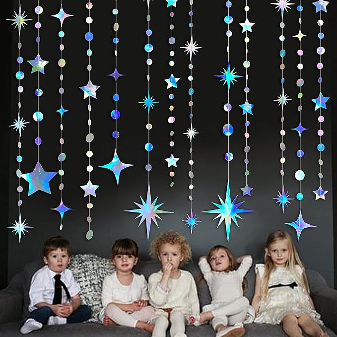 Iridescent Party Decorations Star Circle Dot Paper Garland Banner Bunting - Image 4