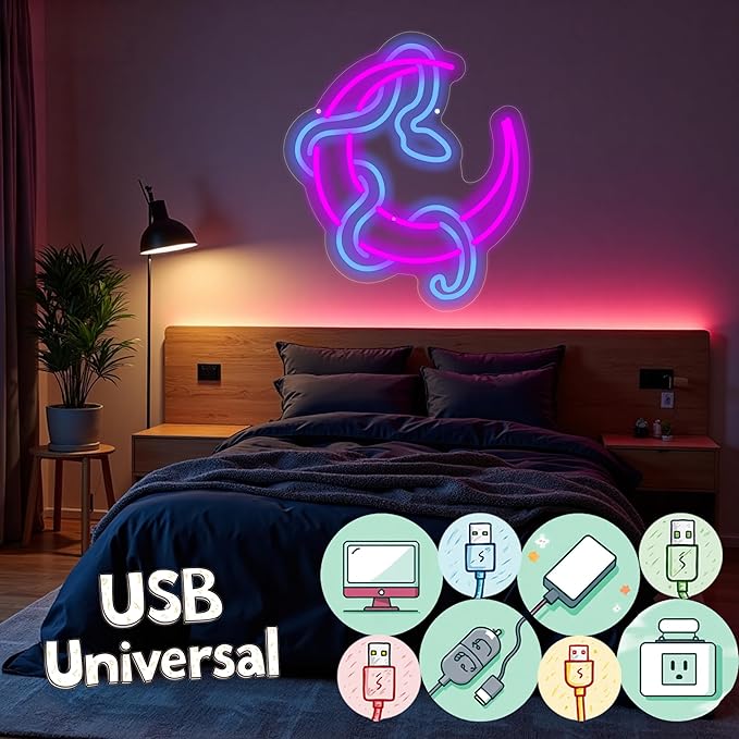 Snake on Moon Neon Sign, Animal Neon Sign, Neon sign Art Bedroom, Snake wall - Image 4