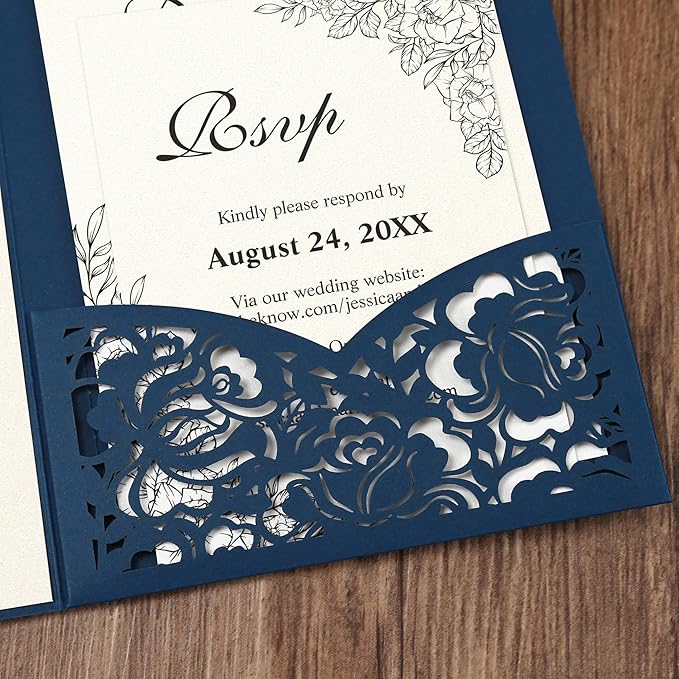 DORIS HOME 50pcs Laser Cut Wedding Invitation Pockets - Image 4