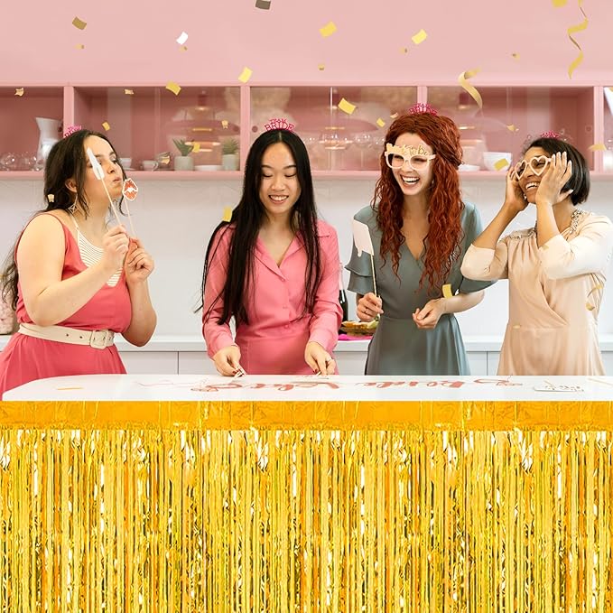 3 Pack 29 x108 Inch Gold Foil Fringe Table Skirts Metallic Banner - Image 4