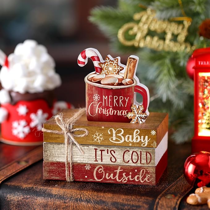 4 Pcs Christmas Table Decor Wooden Hot Cocoa Decoration Christmas Centerpiece - Image 3