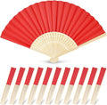 JOHOUSE 12 Pcs Paper Folding Hand Fans, 8.3 Inch Red Fans Handheld Decorative by JOHOUSE