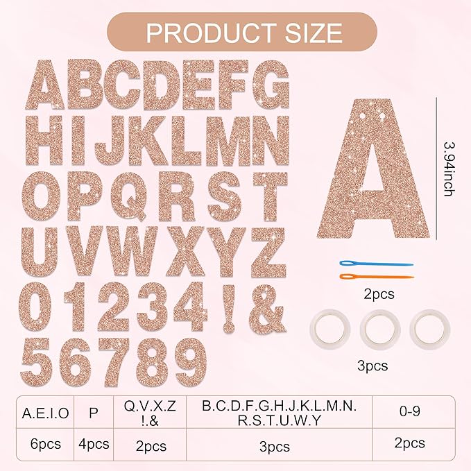BEISHIDA 116 PCS A-Z Glitter Rose Gold DIY Letter Banner Kit Make Your Own - Image 2