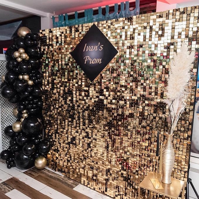 Qcity Light Gold Shimmer Wall Backdrop 48PCS, Square Sequin Glitter Backdrop - Image 6