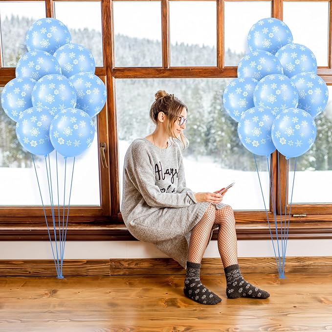 Skylety 40 Pieces Snowflake Balloons Bulk Winter Transparent Snowflake Latex - Image 4
