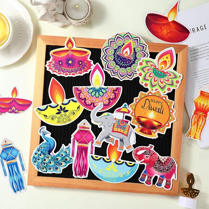 Xuhal 25 Pcs Happy Diwali Magnets Decoration Colorful Elephants Lanterns Oil - Image 3