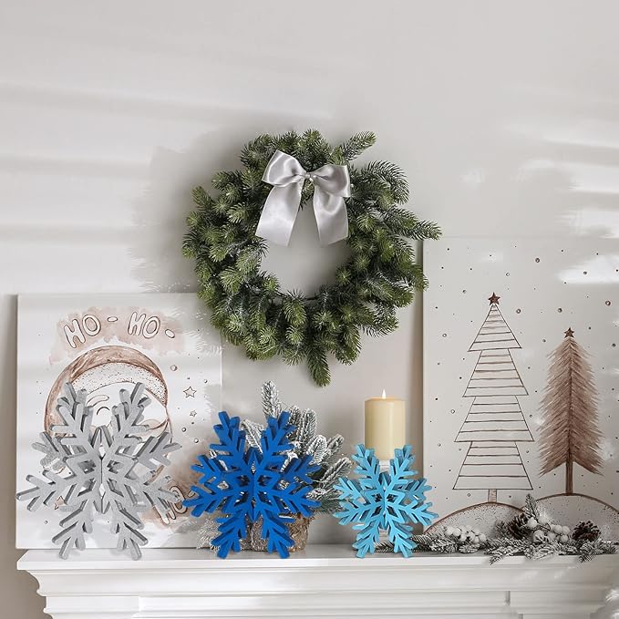 Bucherry 12 Pcs Wooden Snowflake Table Decor 3D Snowflake Tabletop Signs and - Image 6
