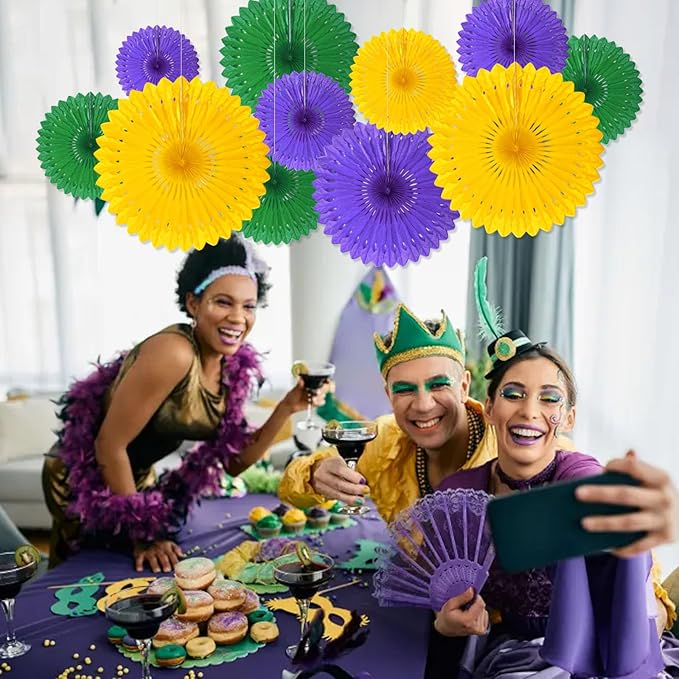 18 Pcs Mardi Gras Hanging Paper Fan, Hanging Honeycomb Round Paper Fans - Image 5
