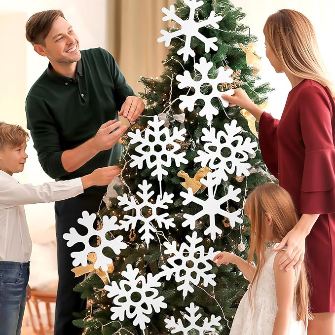 Gueevin 12in Snowflakes Christmas Tree Picks 10 Pcs White Snowflake Picks - Image 3