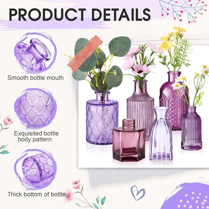 Yaomiao 30 Pcs Vases Bulk Colored Flower Glass Vases Bud Vintage Colored Glass - Image 4