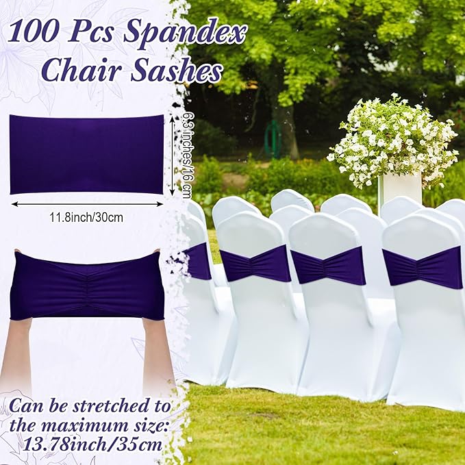Moukeren 100 Pcs Spandex Chair Sashes Bows Bands Slider Sashes - Image 2