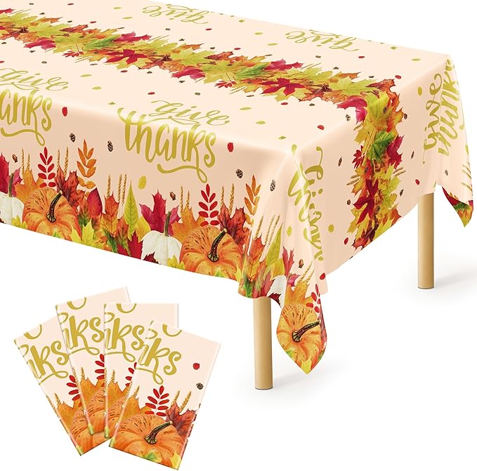 QZYL 4 Pack Thanksgiving Tablecloths, Rectangle Maple Leaves Pumpkin Disposable by QZYL
