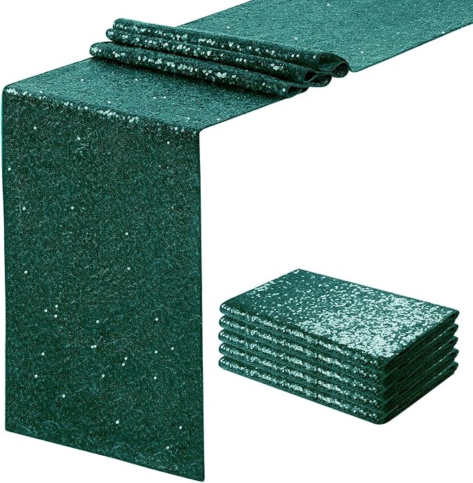 Sequin Table Runners 5 Pieces Emerald Green Table Runners 12x72 Inch Glitter by SoarDream
