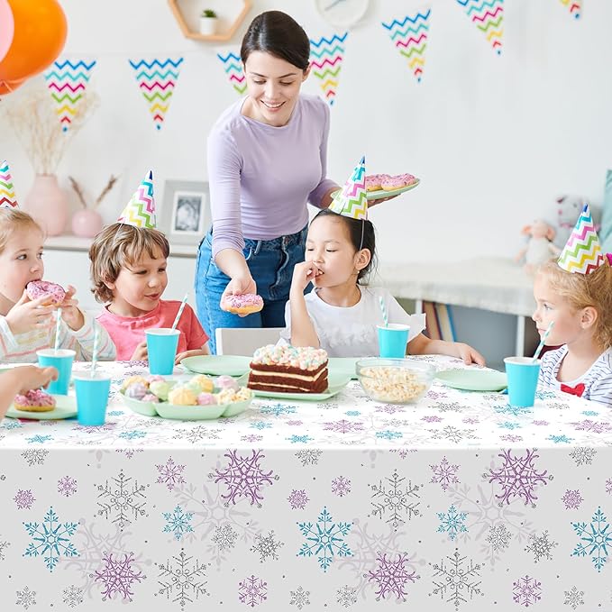 6 Pieces Christmas Snowflake Party Tablecloth Decorations, Plastic Purple and - Image 6