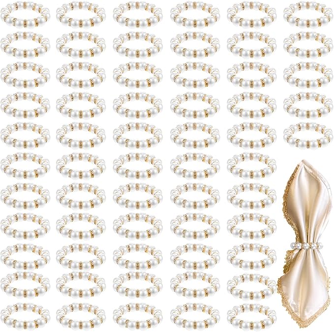 60 Pcs Wedding Pearl Napkin Rings, Pearl Napkin Rings Napkin Ring Holder by Tobeelec