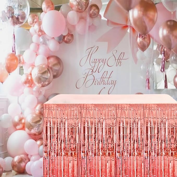 Rose Gold Streamers Party Decorations, 2 Packs Rose Gold Table Skirts Metallic - Image 5