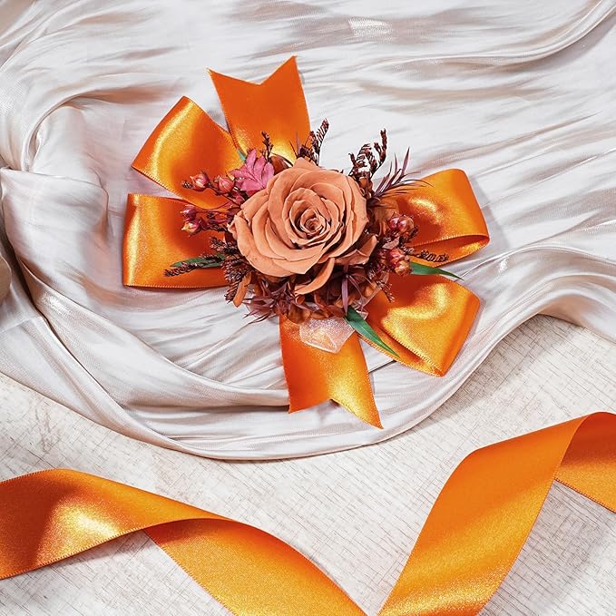 LaRibbons Orange Ribbon 1 Inch 25 Yards Luxury Double Faced Russet Orange Silk - Image 6