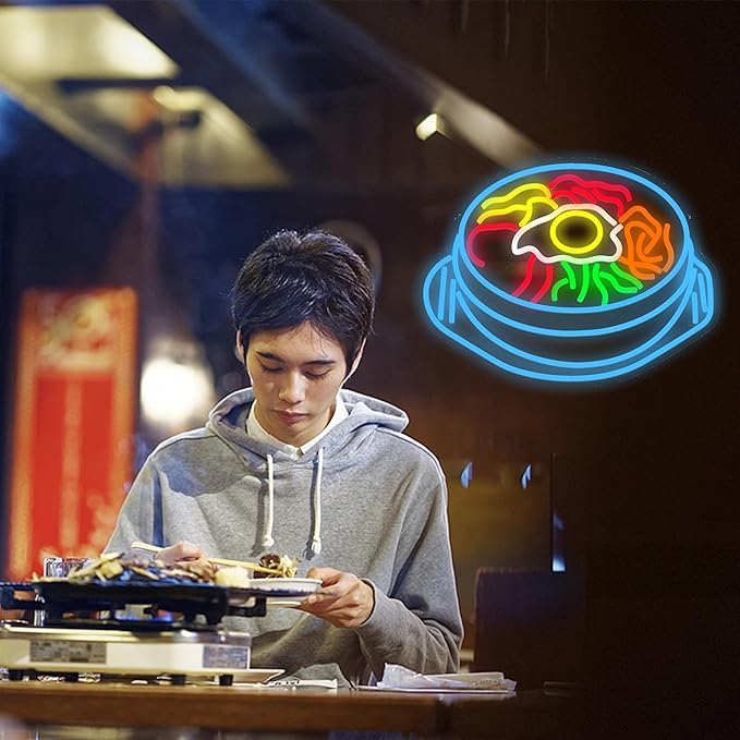 LISIGNVE Bibimbap Neon Sign USB Korean Food Led Light Up Sign Korean Bibimbap - Image 6