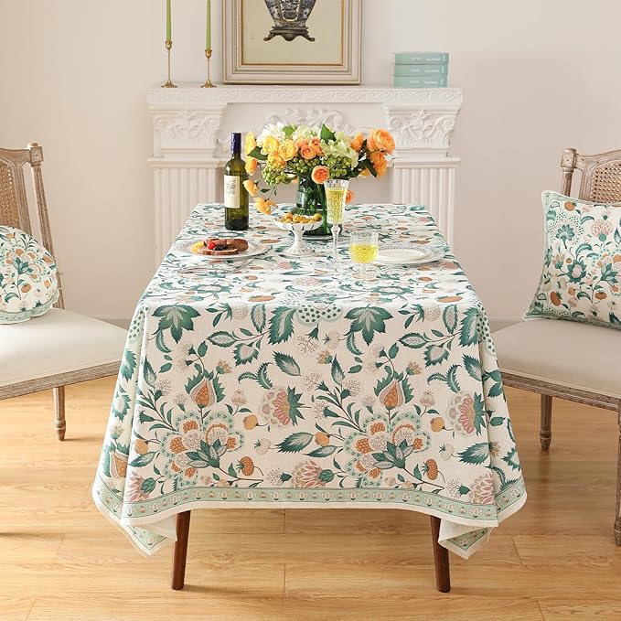 patdrea Designer Green Extra Long Rectangle Table Cloth, Italian Floral Country - Image 9