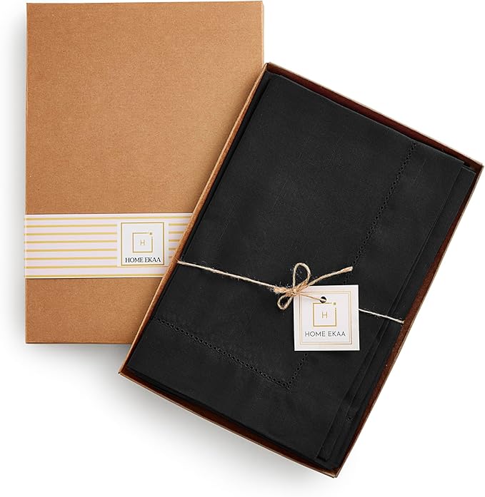 Cotton Linen Dinner Napkins Set of 4 – Hemstitch Black Cloth Dinner Napkins - Image 4