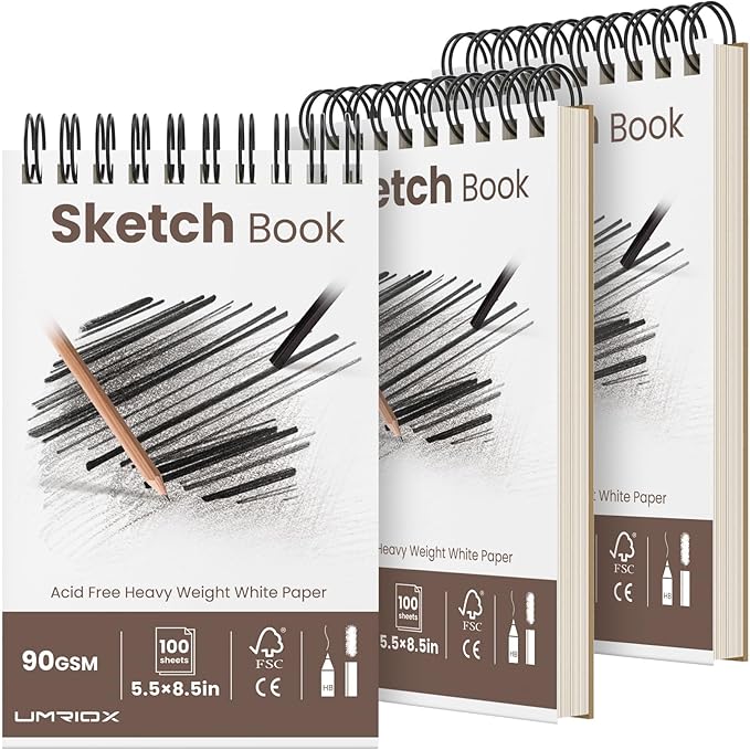 Umriox Small Sketchbook 5.5"x8.5", Top Spiral Bound Sketchbook, Acid-Free by UMRIOX