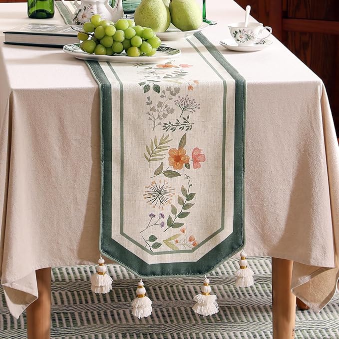 Linen Cheesecloth Table Runner, French Farmhouse Shabby Chic Floral Pattern 71 - Image 6