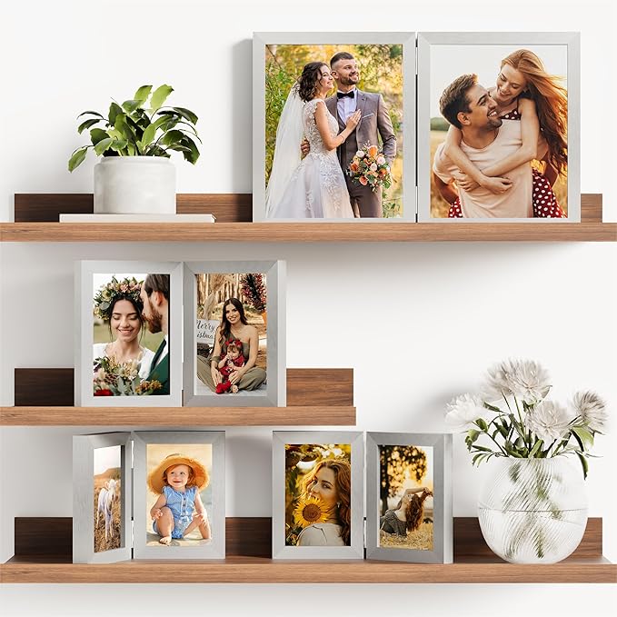 decorUhome Double 5x7 Picture Frame Vertical, Engineered Wood Bifold Photo Frame - Image 5