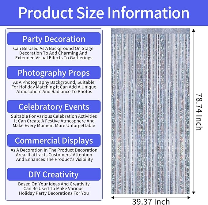 Picoway 4 Pack Foil Fringe Tinsel Backdrop Curtains, Birthday Engagement - Image 4