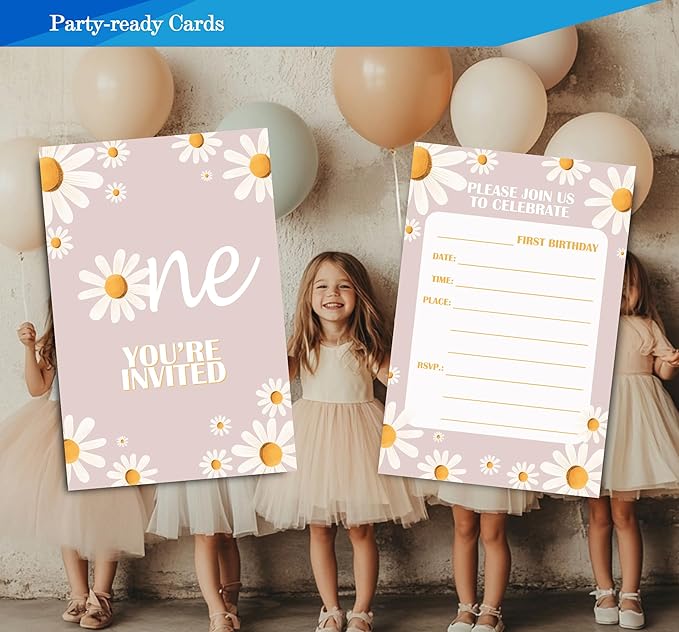 Daisy 1st Birthday Invitations for Girls, Daisy One Birthday Party Invitaions - Image 2