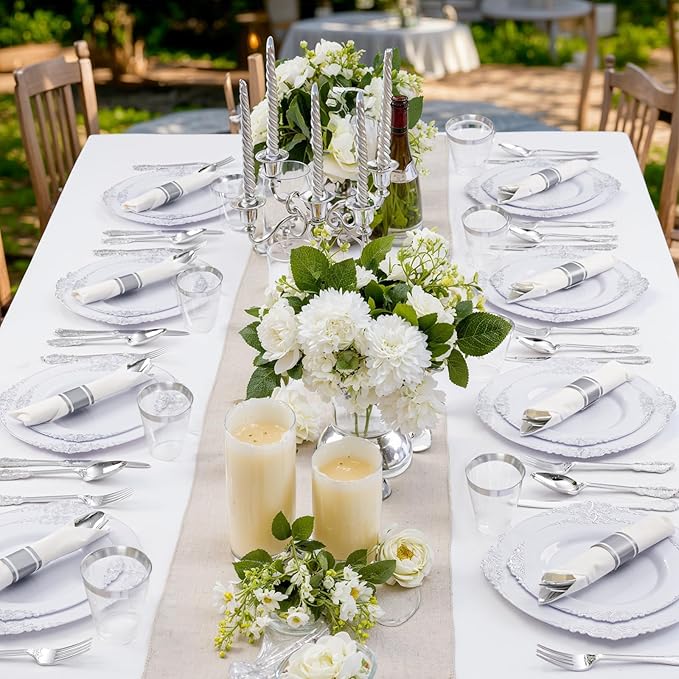 Liacere 350PCS Silver Plastic Plates&Pre Rolled Napkins - Image 3