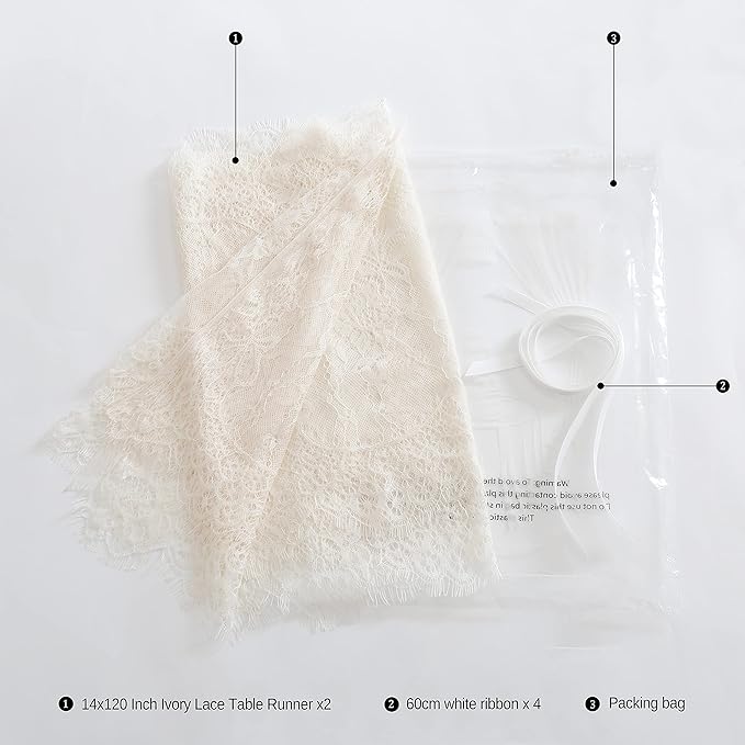 2 Pack Ivory Lace Table Runners 14x120 inch Rectangular Wedding Table Runner - Image 5