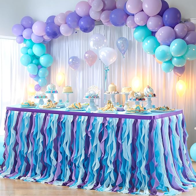 PARTISKY Mermaid Tulle Tutu Ruffle Curly Willow Table Skirt - Image 3