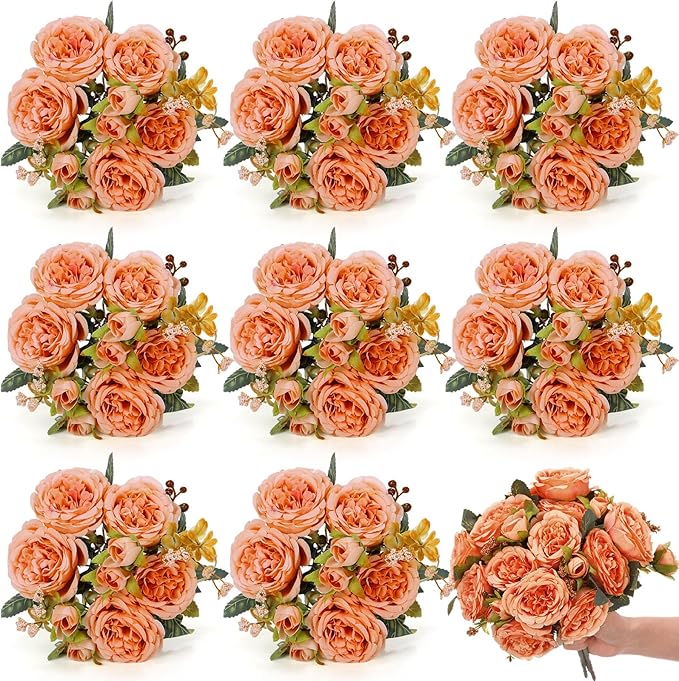 8 Bundles Artificial Peonies Flowers Boho Faux Flowers Arrangements Artificial by Yuxung
