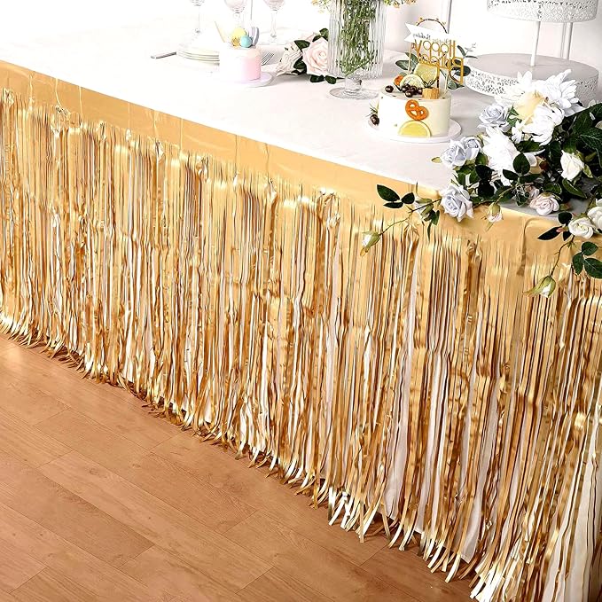 4 Pack 29x108 Inch Metallic Foil Fringe Tinsel Table Skirts - Image 5