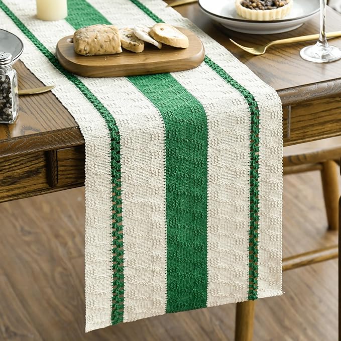 Artoid Mode Dark Green Farmhouse Woven Rustic Table Runner, Seasonal Holiday by ArtoidMode