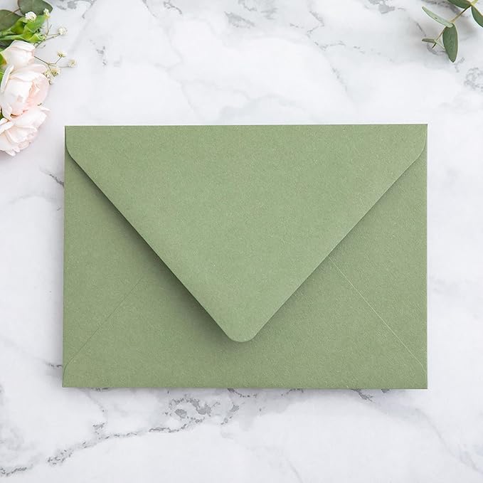 PONATIA 50PCS A7 Euro Flap Envelopes, 5.25 x 7.25'' Sage Green Flowers Liner - Image 2