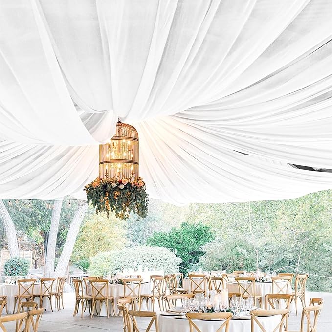 8 Panels White Wedding Ceiling Drapes 5ftx30ft Ceiling Drapes Chiffon Fabric by fani